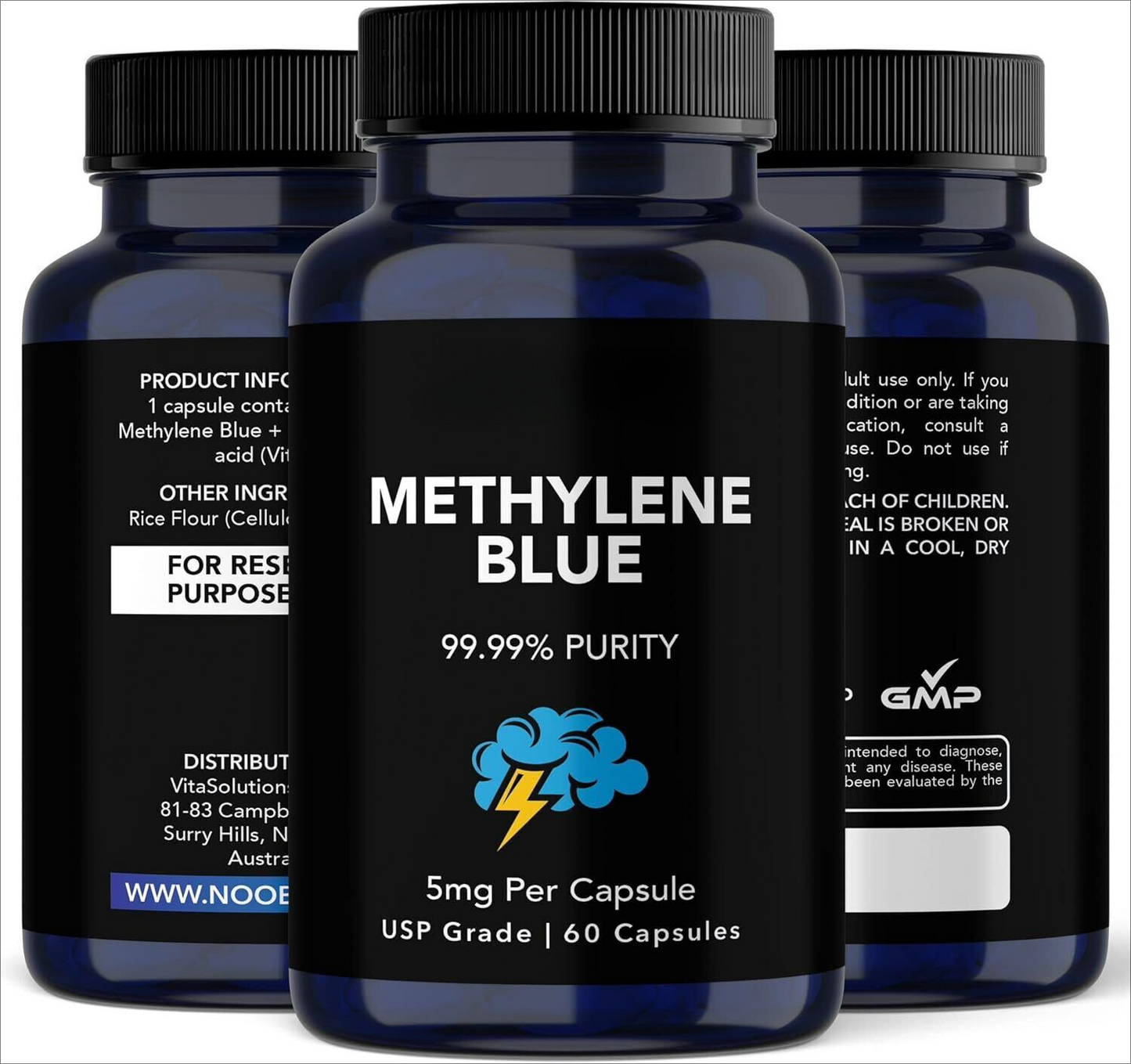 Methylene Blue Capsules 5mg - USP Grade, 99.99% Purity, 60 Capsules